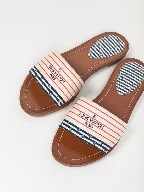 Louis Vuitton Escale Lock It Bleu Normal Striped Flat Mule Sandals - Picture 6 of 10